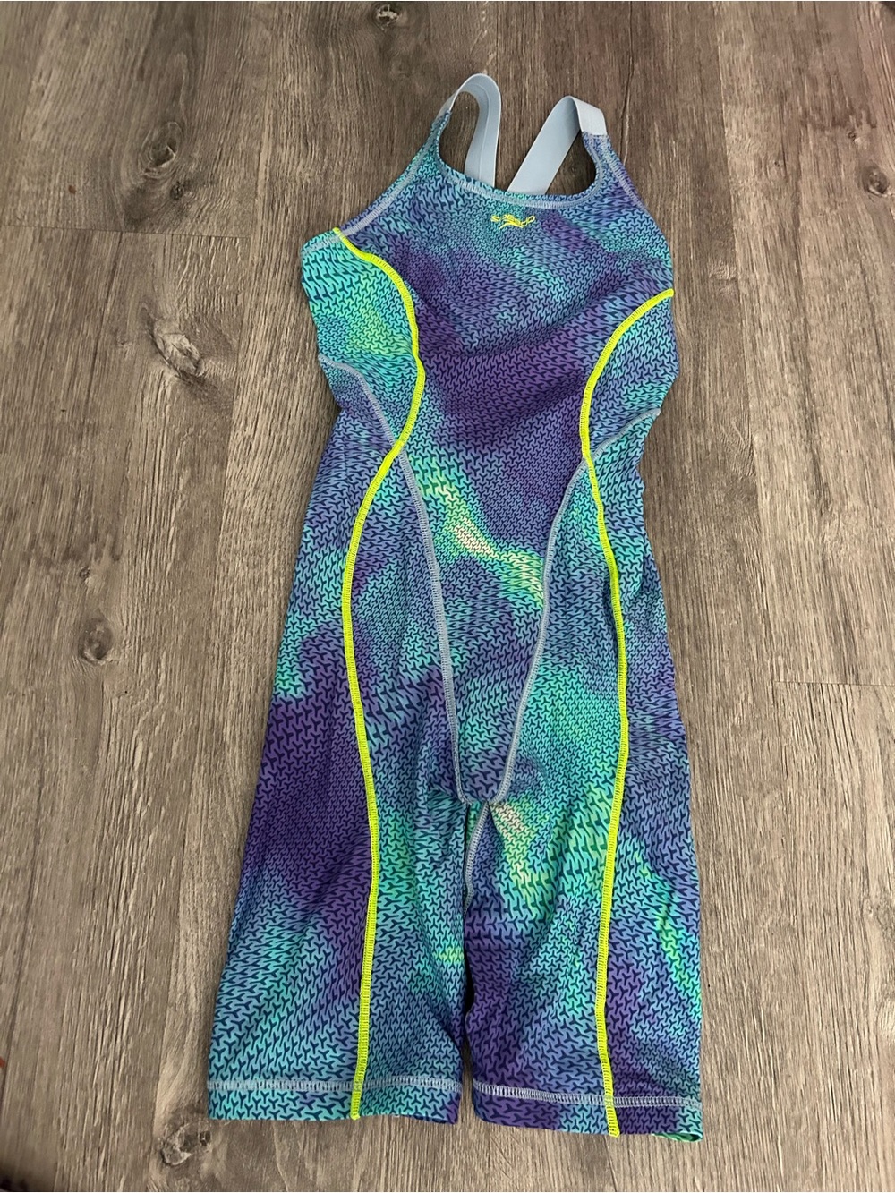 Speedo Girls Blue, Purple & Teal One-Piece Racing Swimsuit with Neon Trim